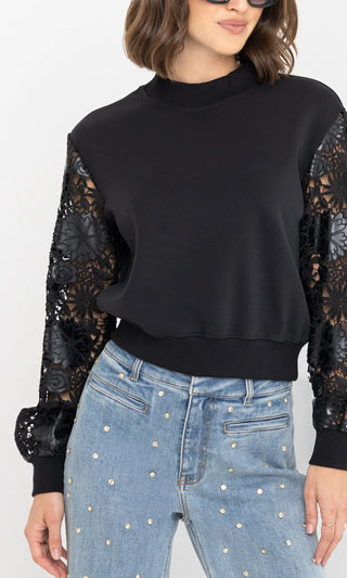 Theron Guipure Combo Sleeve Sweatshirt