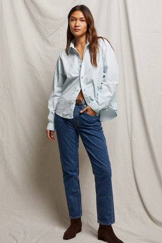 James Poplin Button Down in Ice Aqua