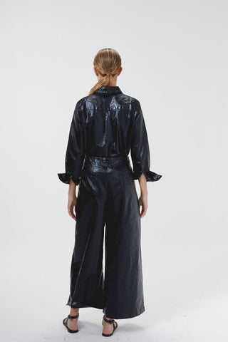 Culotte Metallic Black Linen Pants