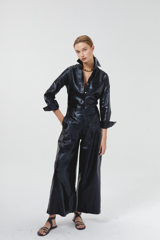 Culotte Metallic Black Linen Pants
