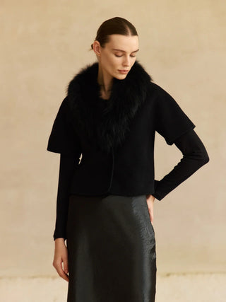 Short-sleeve Jacket with Fur Collar