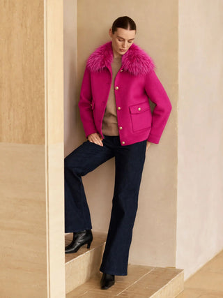Cashmere Bomber Jacket With Detachable Fur Collar