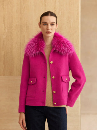 Cashmere Bomber Jacket With Detachable Fur Collar
