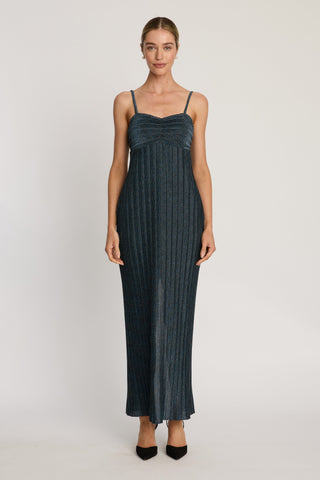 Jayda Dress in Teal Metallic Knit