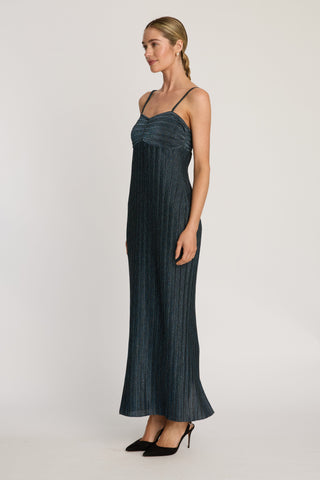Jayda Dress in Teal Metallic Knit