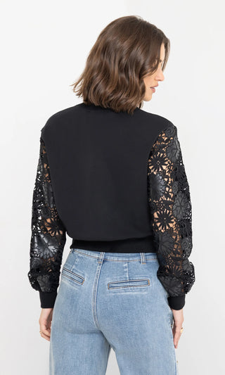 Theron Guipure Combo Sleeve Sweatshirt