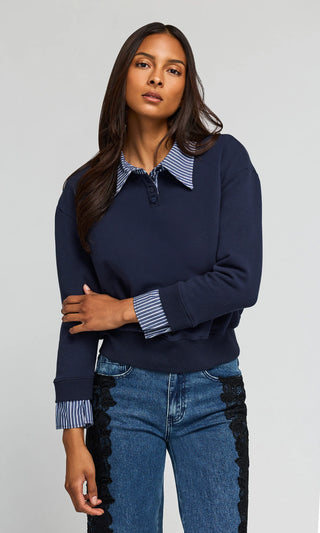 HALLIE POPLIN SHIRT COMBO SWEATSHIRT