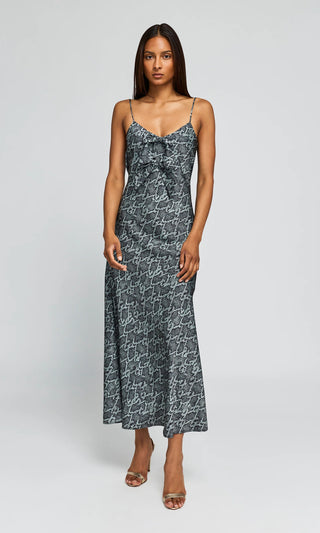 MADELEINE SNAKE SATIN BOW DRESS