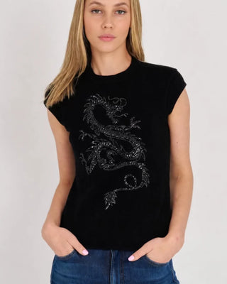 AVERY CASHMERE S/S TEE WITH DRAGON SEQUINS