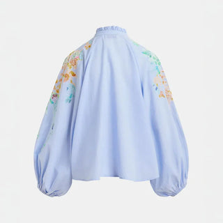 Hitrus Appliqued Detail Top in Aqua Blue
