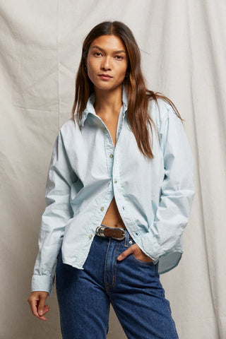James Poplin Button Down in Ice Aqua