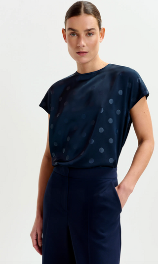 Short Sleeved Navy Polka Dot Top