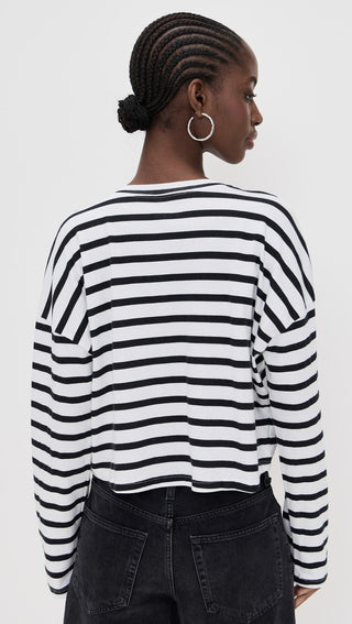Cropped Long Sleeve Stripe in Navy