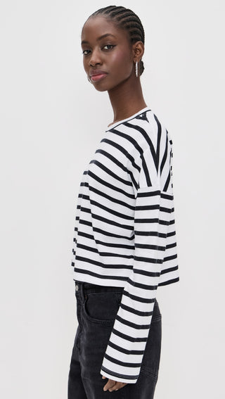 Cropped Long Sleeve Stripe in Navy