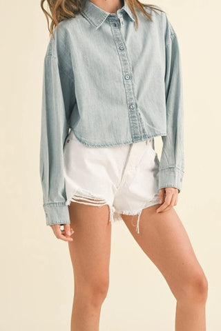 Button Down Short Body Denim Shirt