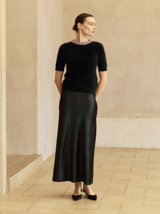 Jeweled Cashmere Short-Sleeve Sweater